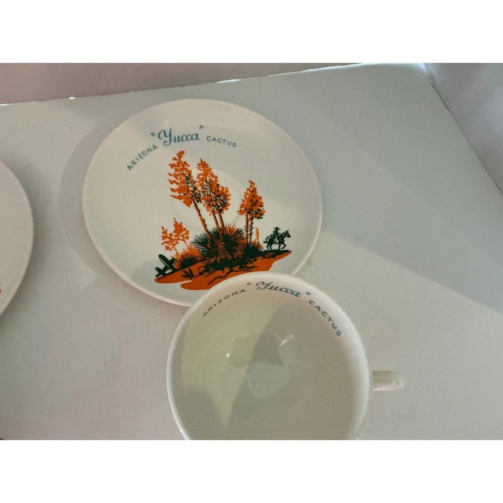 Universal Potteries Vintage Arizona Cactus Tea Cup Saucer Set Century Yucca NWT